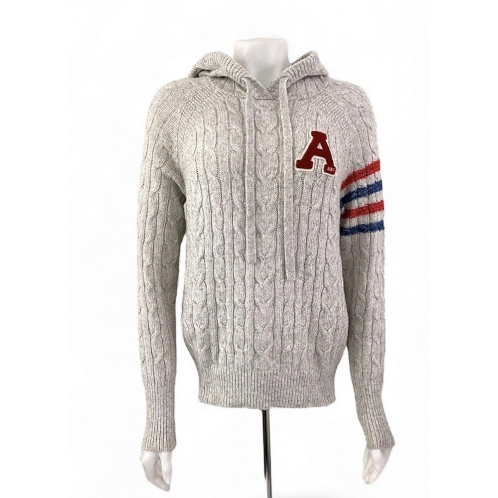Abercrombie & Fitch Embroidered Hoodie Size M Cable Knit Sweater Vtg Y2K